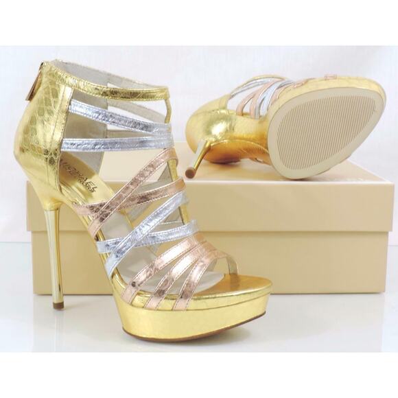 Michael Kors Maddie Dress Platform High Heels Sandals Rose Gold Multi - Picture 11 of 11